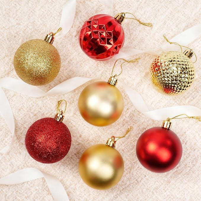 Christmas Tree Decorations Ornament Set, 60ct 2.36 Inches Red and Gold Shatterproof Christmas Ball Ornaments, Hanging Ball for Xmas Holiday Wedding Party Decor
