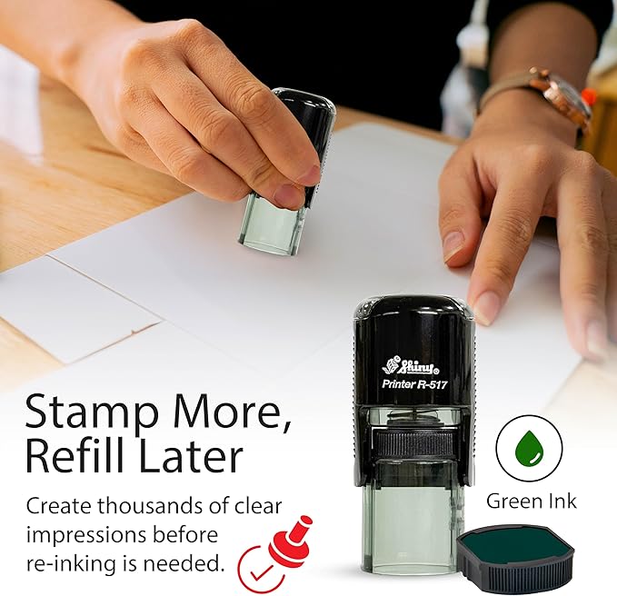 Shiny Gratuity Included Stamp, Round Self Inking Stamp for Restaurant, Bar and Retail, Green Ink