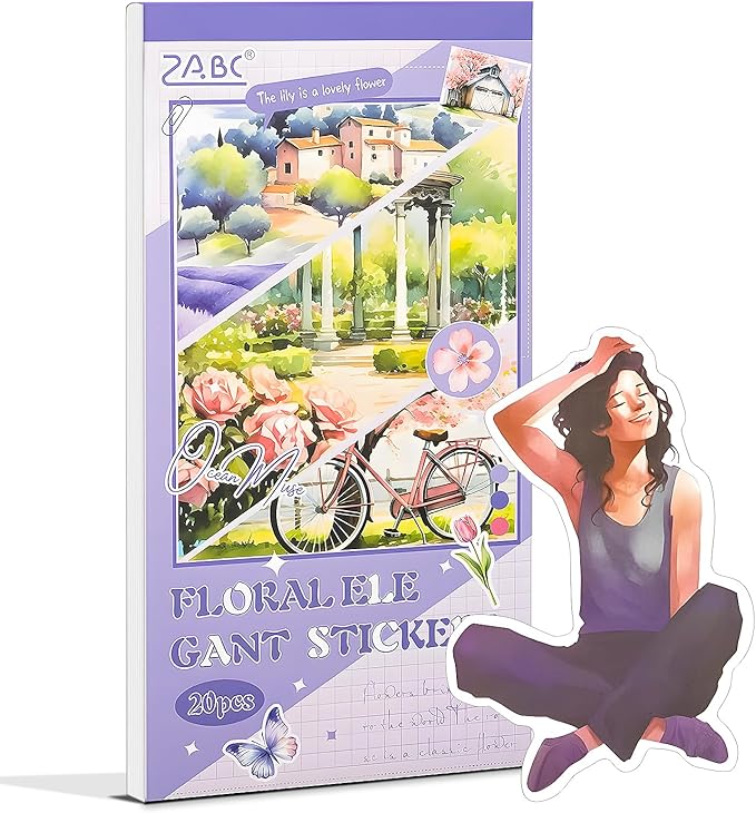 Snycler Purple Flower Series Sticker Book - 20 Sheets Vintage PET Stickers for Scrapbooking, Junk Journaling, Ephemera, and Decorative Crafts - Pre-Cut Floral Design Stickers