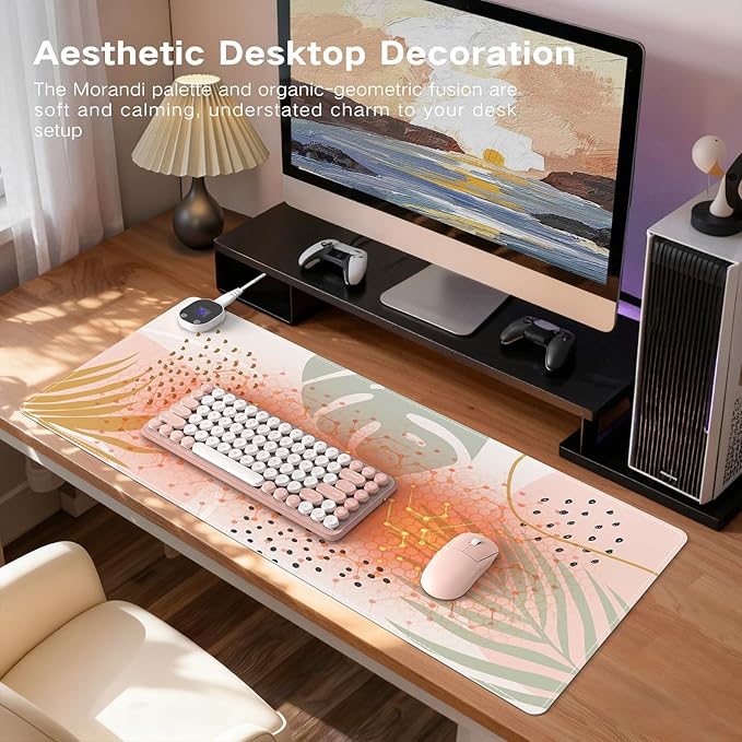 iCasso Heated Mouse Pad Hand Warmer, Heated Desk Pad, 35.4" x 15.7" Warm Desk Protector Mat with 4 Heating Levels for Computer Keyboard, XXL Large Mousepad for Home Office Work (Morandi)