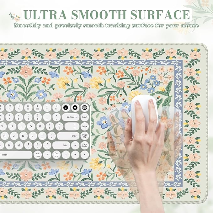 iCasso Desk Matt for Desktop, Desk Pad Mat, Green Floral Computer Mat for Keyboard and Mouse, XXL Large Mouse Pad, Anti-Slip Big Mousepad with Stitched Edges (Green)