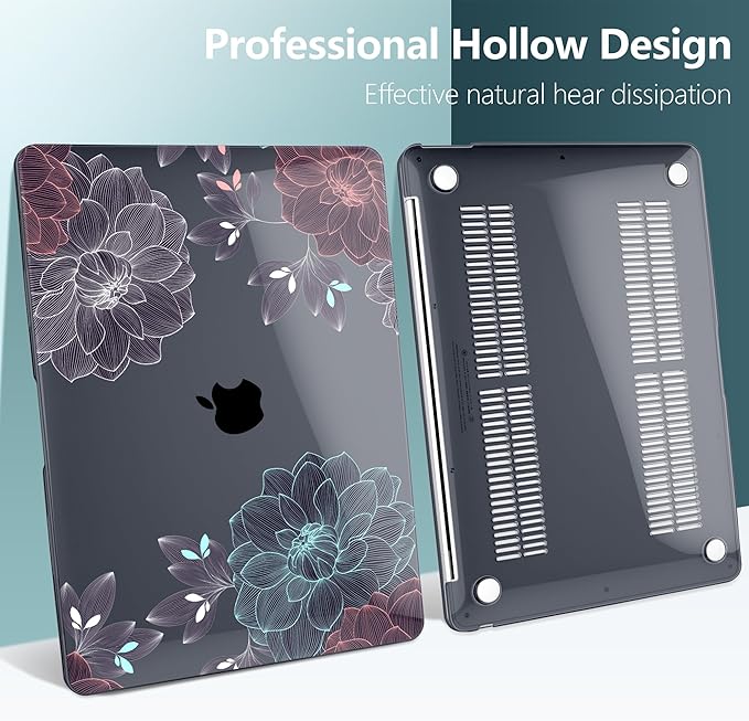 DONGKE Compatible with MacBook Air 13 inch Case 2021 2020 2019 2018 Release A2337 M1 A2179 A1932 with Retina Display Touch ID, Plastic Hard Shell & Keyboard Cover - Dahlia Flowers