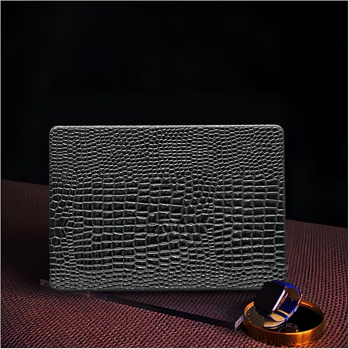 for MacBook Air 15 inch Case 2023 2024 2025 M4 A3241 M3 A3114 M2 A2941 Crocodile Case,Sturdy Protective Alligator Glossy Leather Classic Business Hard Shell&Keyboard Cover for Mac Air15,Black