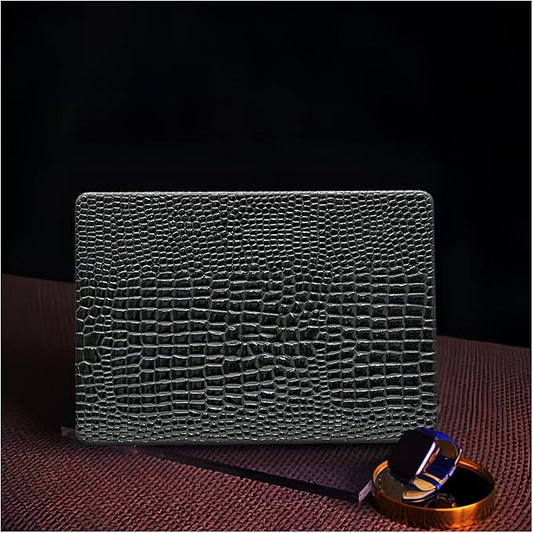 for MacBook Air 15 inch Case 2023 2024 2025 M4 A3241 M3 A3114 M2 A2941 Crocodile Case,Sturdy Protective Alligator Glossy Leather Classic Business Hard Shell&Keyboard Cover for Mac Air15,Black