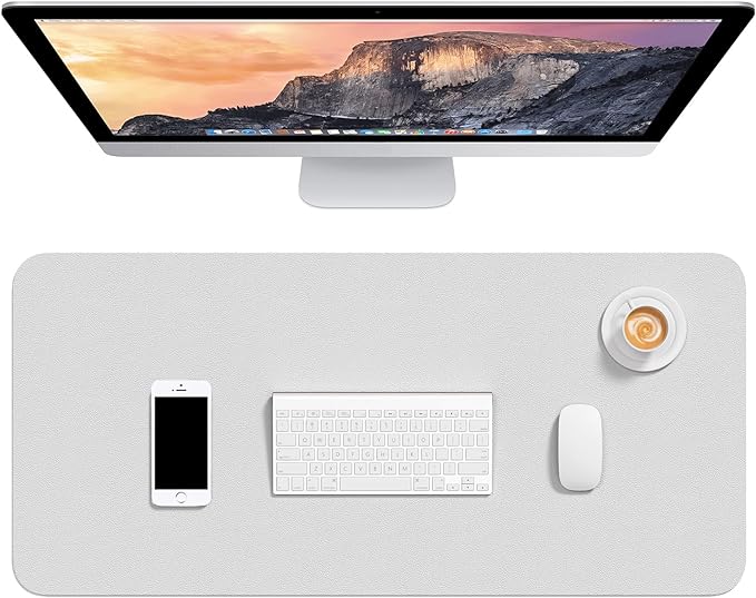 Hsurbtra Desk Pad, 30" x 14" PU Leather Desk Mat, XL Extended Mouse Pad, Waterproof Desktop Blotter Protector, Non-Slip Ultra Thin Large Laptop Keyboard Writing Mat for Office Home, Gray