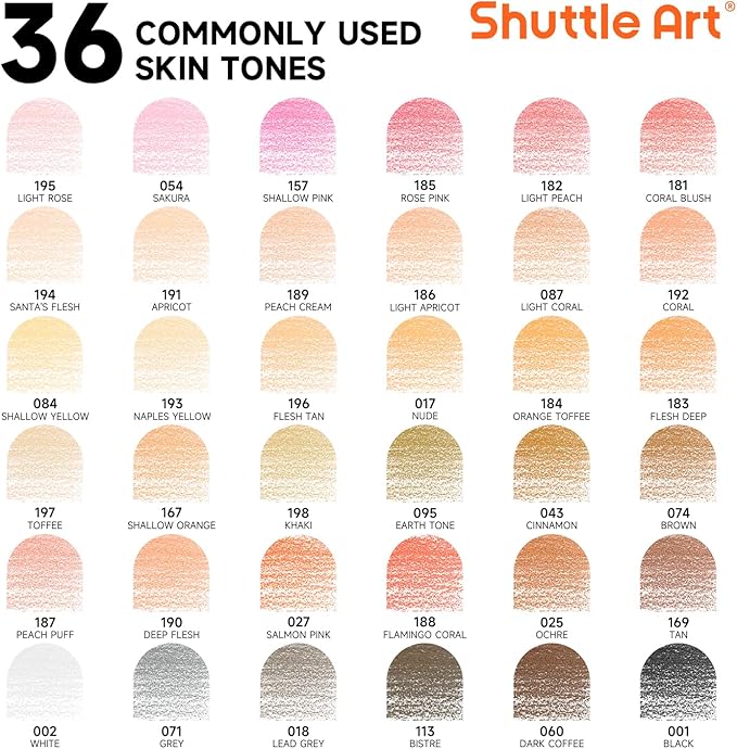 Shuttle Art 36 Skin Tone Colored Pencils, Colored Pencils for Adult Coloring, Soft Core Color Pencil for Adults Kids Artists Beginners Drawing Coloring Sketching