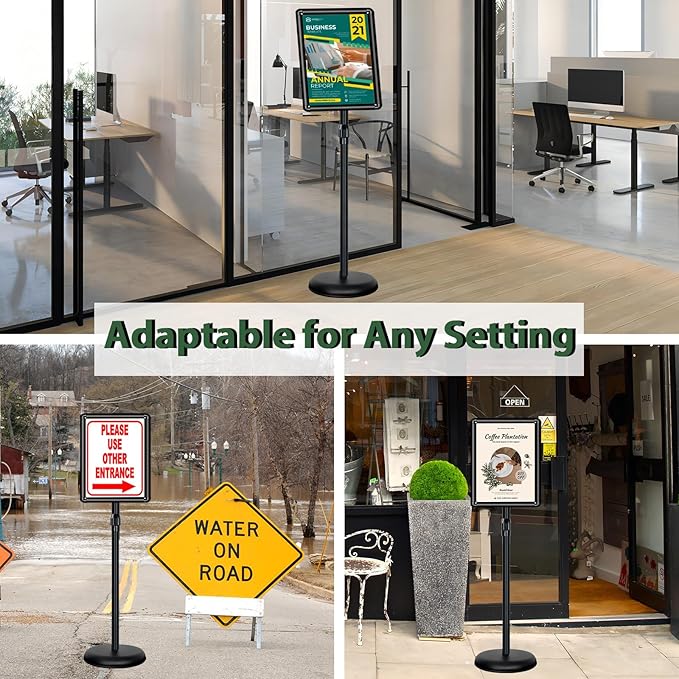 6Packs Pedestal Sign Holder 11x17in Standing Signs Display Stand Adjustable Pedestal Floor Stand Sign Holder, Aluminum Poster Stand for Ads, Posters, Menu, Guide (Black)