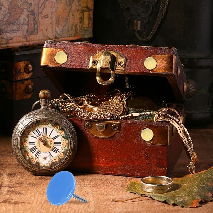 uxcell 150Pcs Upholstery Tacks, 11mmx13mm Flat Head Thumb Tack Decorative Furniture Nails Push Pins for Furniture Sofa Headboards, Blue