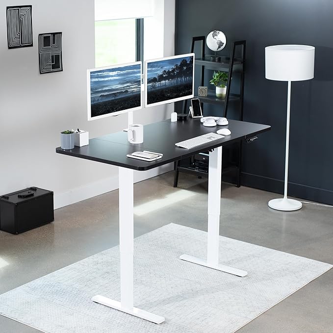 VIVO Electric 60 x 30 in Standing Desk, Memory Height Adjustment, 1B Series, Black Top White Frame, DESK-KIT-1W6B-30
