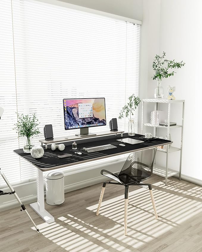 YSAGi Non-Slip Leather Desk Pad XL Size, Waterproof Laptop Computer Desk Keyboard Mat, Table Protector Blotter Mat, Large Mouse Pad for Office/Work/Home/Decor(Black, 47.2" x 23.6")-No Band