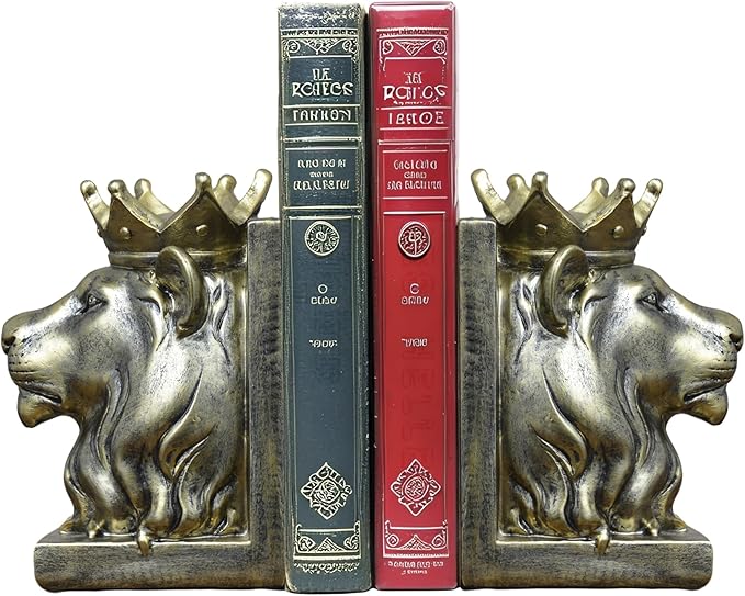 Vintage Gold Lion Book Ends,Animal Decorative Bookends,Resin Book Holder,Luxurious Book Ends for Shelves Rooms Office Home Decor,Unique Book Lover Gift(Gold Lion)