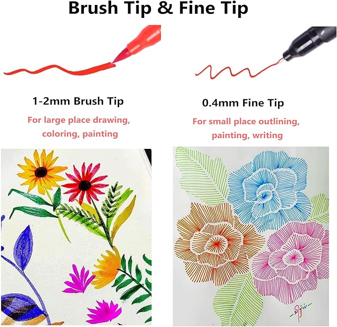 Dual Markers Brush Pens, 72 Colors Art Marker Set with Brush and Fine Tips – Premium Art Supplies for Kids & Adults, Perfect for Coloring Books, Hand Lettering, Calligraphy, and Drawing
