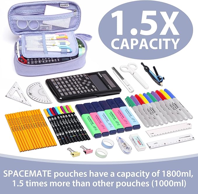 Pencil Case Pouch Box Bag School Supplies Girls Boys Kids, Cute Preppy Stuff Large Big Capacity Aesthetic Pen Organizer, Back to College Stationary, Purple, Heavy Duty Canvas, 1800ml