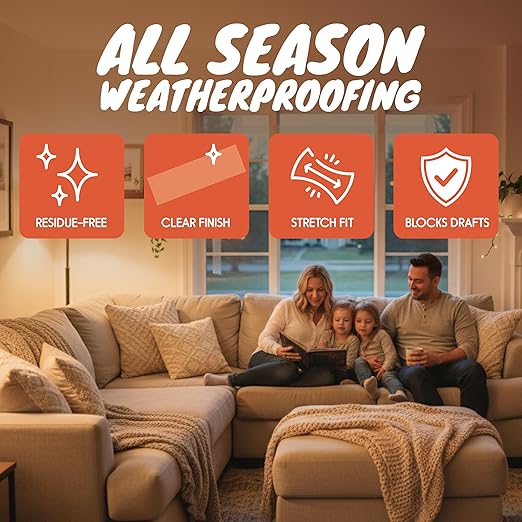 Window Sealing Tape for Winter 2 Inch x 90 Feet Clear Window Insulation Tape Seal for Clear Plastic Film Insulation, AC Conditioner Unit Gap Seal- Residue-Free, Heavy-Duty, and Wood-Safe