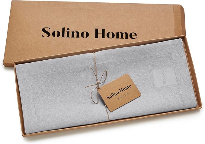 Solino Home Linen Soft Grey Table Runner 108 Inches Long - 100% Pure Linen 14 x 108 Inch Table Runner for Fall, Autumn, Thanksgiving, Christmas, Winter - Fete