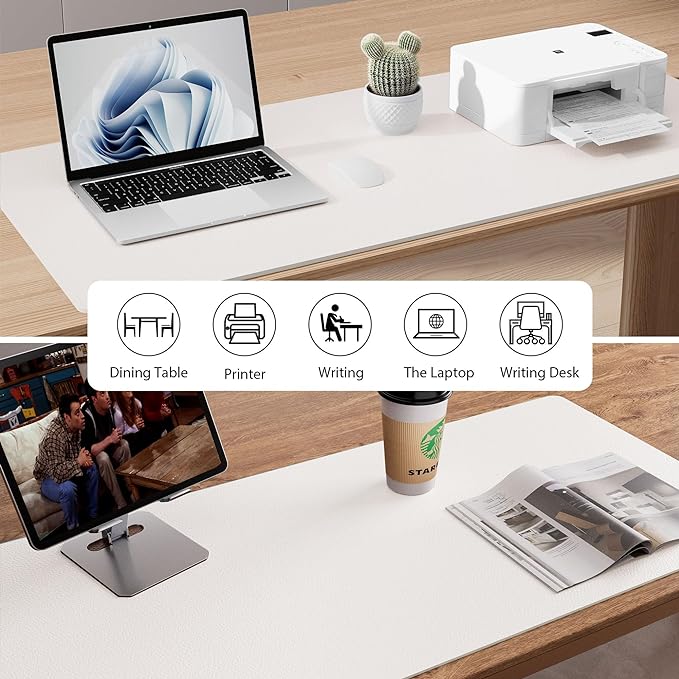 Aothia Faux Leather Desk Mat – Large Mouse Pad, Non-Slip PU Leather Blotter, Waterproof Writing Surface for Office and Home (Off-White, 47.2" x 23.6")