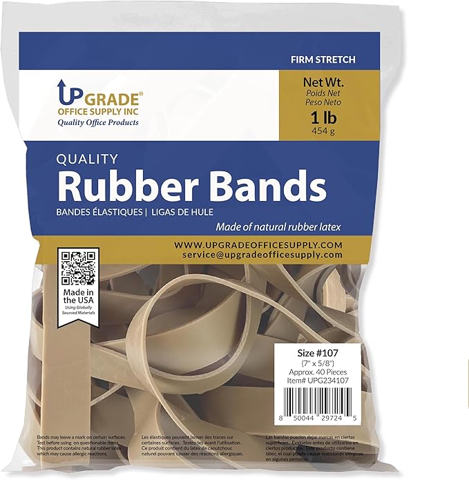Upgrade Office Supply UPG234107 Rubber Bands, Size 107 (7 x 5/8), 40 Bands, 1 lb Bag, USA