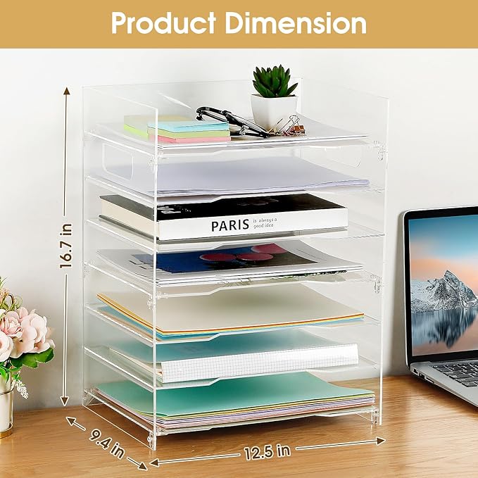 MaxGear 7 Tier Acrylic Paper Tray, Clear File Trays, Acrylic Clear Letter Tray Organizer, Stackable Desk Trays, Stackable Paper Organizer, Office Desk Organizers and Accessories