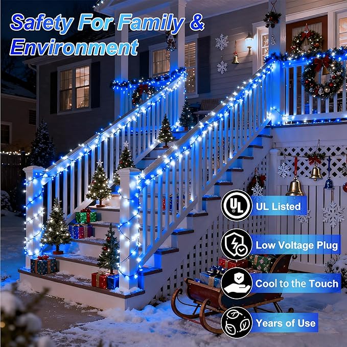 1500 LED 470FT Christmas String Lights Outdoor, 12 Pro Modes and Timer Memory & Brightness, Plug in Waterproof Clear Wire Twinkle Light for for Xmas Yard Tree Wedding Party Decor (Blue & White)