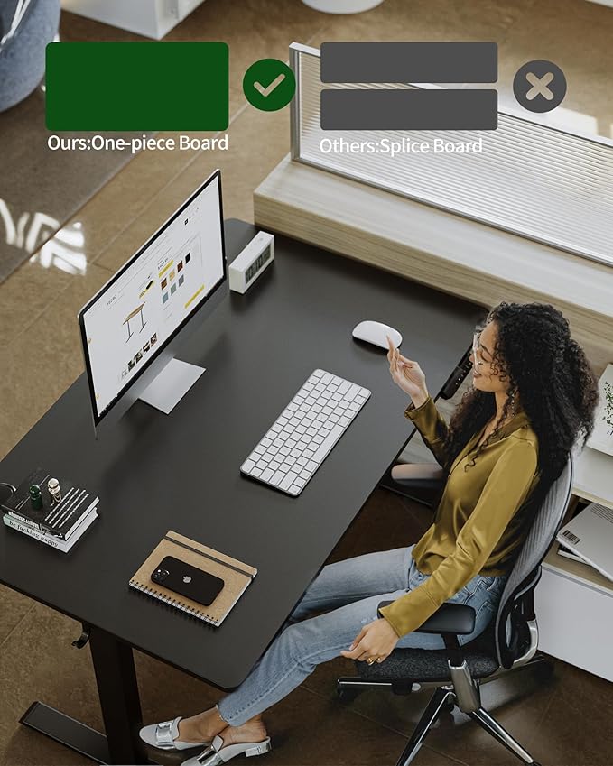 FEZIBO One-Piece Standing Desk Adjustable Height Stand up Home Office Desk, 48x24 Inch Electric Standing Computer Desk, with 4 Memory Presets, Fixable casters, Black