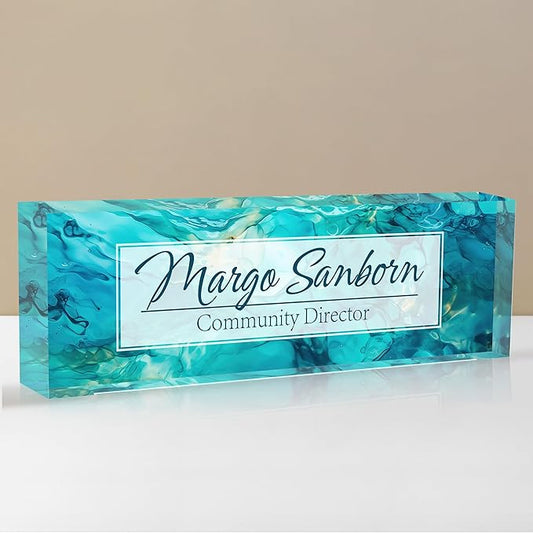 Personalized Name Plate for Desk, Custom Desk Name Plate, Acrylic Name Plate Office Desk Accessories, Personalized Office Gifts for Coworkers Teachers, Employee Appreciation Gifts (Ocean)