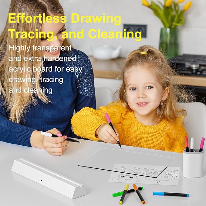 LED Note Board with Colors, Rechargeable 17-Inch Doodle Glow 9-Mode Light Up Desk Sign Letter Message Memo Drawing Dry Erase Board for Classroom/Home Decor/Office/Gifts, 5 Markers