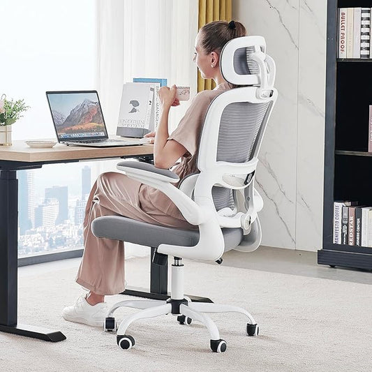 TRALT Office Chair Ergonomic Desk Chair, 330 LBS Home Mesh Office Desk Chairs with Wheels, Comfortable Gaming Chair, High Back Office Chair for Long Hours (White)