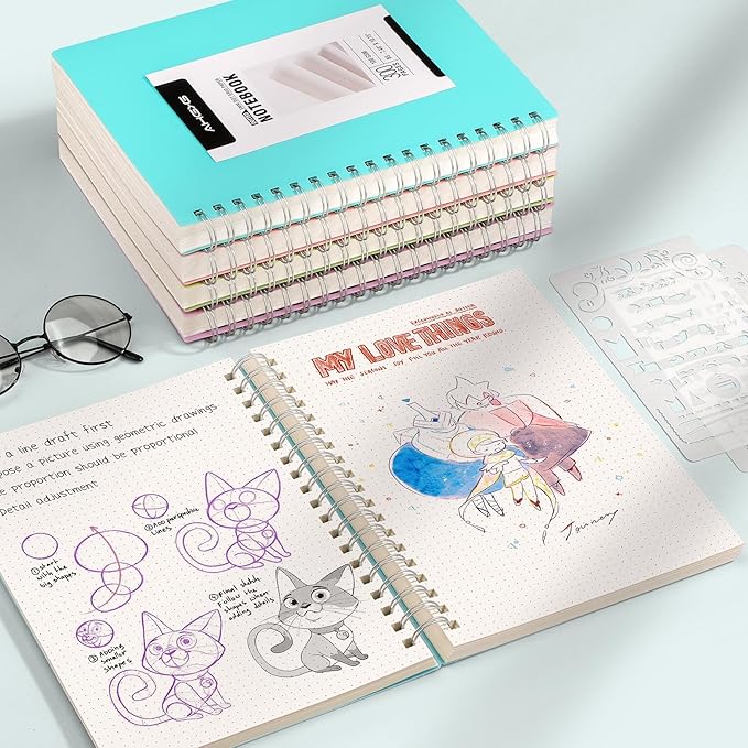 AHGXG Bullet Dotted Journal Spiral Notebook - 300 Pages Dot Grid Notebook B5 Thick Journal, 100GSM Thick Dotted Paper, Plastic Hardcover, with Journal Stencils, 7.3"X 10" - Pink