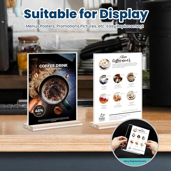 Acrylic Sign Holder, 5x7, 15 Pack Vertical Clear Table Menu Display, Double Sided, Plastic Stand, Suitable for Restaurants, Office, Store, Fair