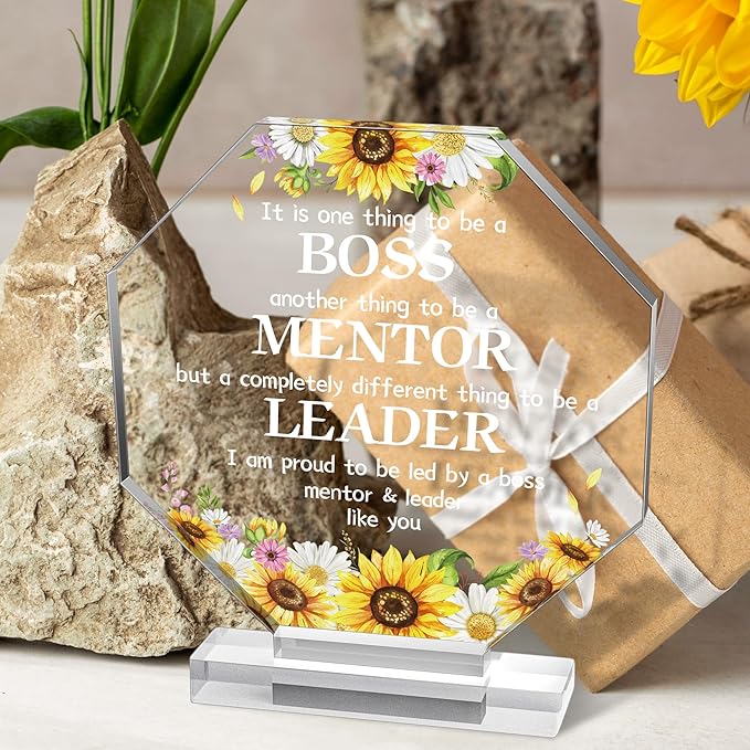 Yopyame Sunflower Boss Gifts Acrylic Boss Day Gifts for Women Appreciation Gifts for Leader Mentor Office Desk Decor Sign Paper Weight Decorative for Boss Birthday Funny Paperweights Work Gifts