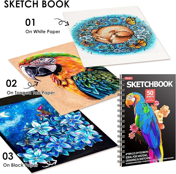 iBayam 123-Pack Colored Pencils Set with 3-Color Sketch Book, Coloring Pencils for Kids, Art Supplies Sketching Kits, Professional Artist Drawing Pencils for Artists, Adult