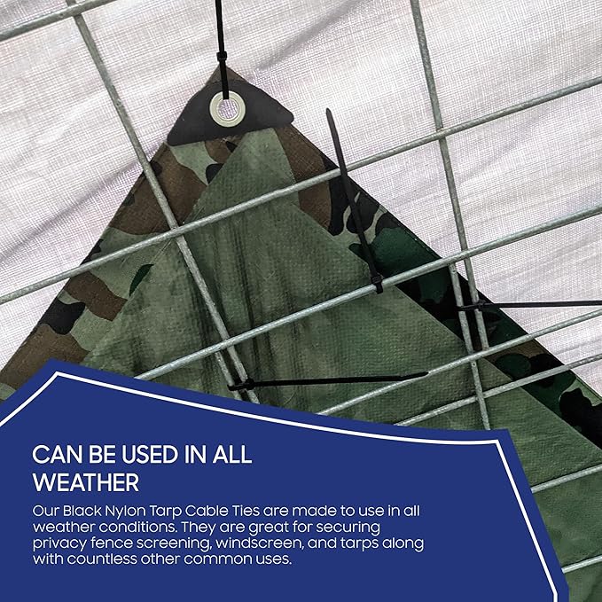 TarpsNow Cable Zip Ties, 120 LB Tensil Strength, (14 Inches, 100 Piece) - Self-Locking Adjustable Nylon Cable Ties Wraps for Home, Office, Garage and Workshop in Indoor and Outdoor - Black