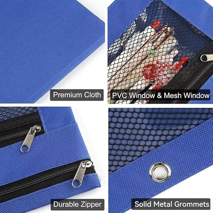 Multipurpose Binder Pencil Pouch 3 Ring Binder Pencil Bag with Clear Window – 24 Pack, Durable Oxford Fabric, 8 Assorted Colors
