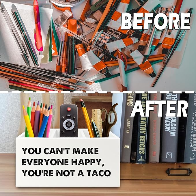 Funny Taco Gifts Pen Pencil Holder Organizer for Desk, You Can't Make Everyone Happy You're Not a Taco Funny Wooden Box Sign for Home Office Desk Tabletop Decorations