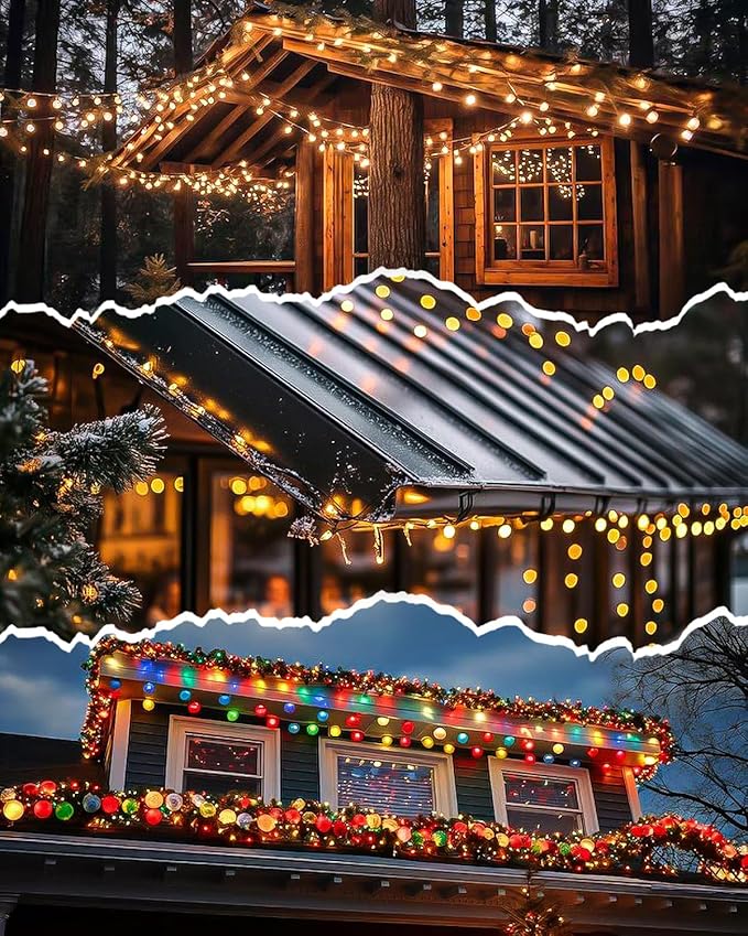 Gutter Clips for Hanging Outdoor Lights: 50 Pcs Metal Black Christmas Light Clips for outside String Lights - Weatherproof Gutter Clips for Xmas Halloween Seasonal Rope Mini Decoration Lights