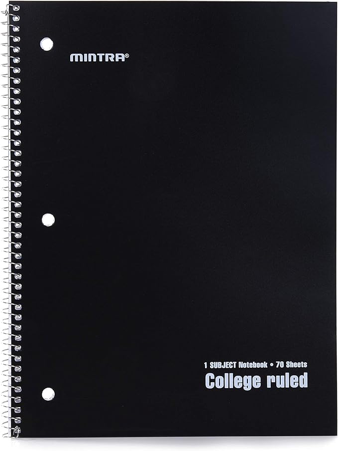 Mintra Office Spiral Notebooks - 1 Subject, 70 Sheets, College Ruled, 8in x 10in, Bulk Pack, PRIMARY Color Covers, Set of 6 - for School, Office, Business, Professional (4657)