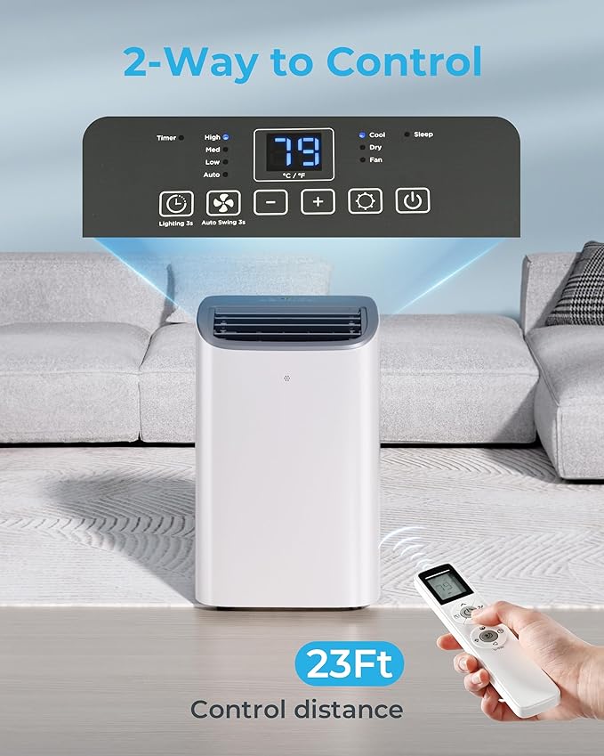 EUHOMY 12000 BTU Portable Air Conditioners - 2025 Upgraded Air Conditioner Portable for Rooms up to 550 Sq.Ft, Quiet AC Unit with Smart Sleep Mode, 24H Timer, Remote, 3-in-1 Air Cooler for Family