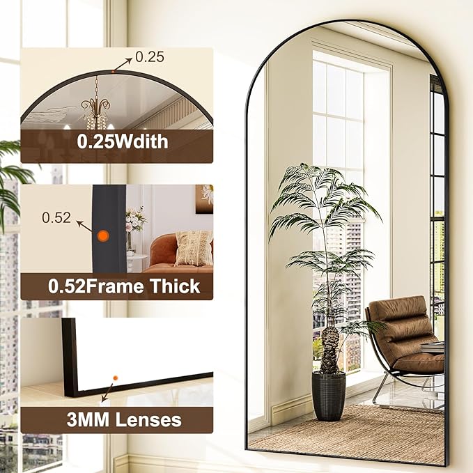 HARRITPURE 78" x 35" Arched Full-Length Mirror - Black Oversized Floor Mirror Free Standing Aluminum Frame Full Body Mirrors for Bedroom Cloakroom