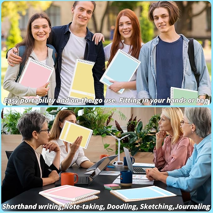 24 Pack Steno Pads 6 x 9 in Spiral Top Notebook Bulk 8 Assorted Color Note Pad 60 Sheets Gregg Rule Writing Paper Steno Notebooks for Students Teachers Men Women Professionals Office School Recording