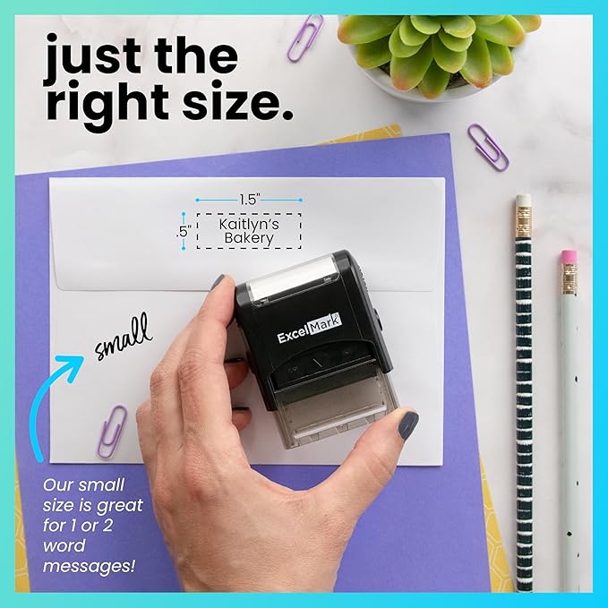 ExcelMark Custom Stamp – Clear & Crisp Impressions – Personalized Self-Inking Rubber Stamp – Use for Address Stamp and More (Small)
