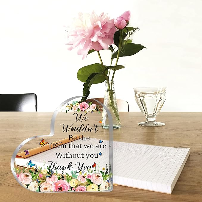 Thank You Gift for Women, Teacher Coworker Appreciation Gifts, Office Leaving Job Farewell Gift for Employees Coworker Leader, Boss Day Desk Accessories Thank You Boss Lady Acrylic Heart Plaque (6X6 Inch)