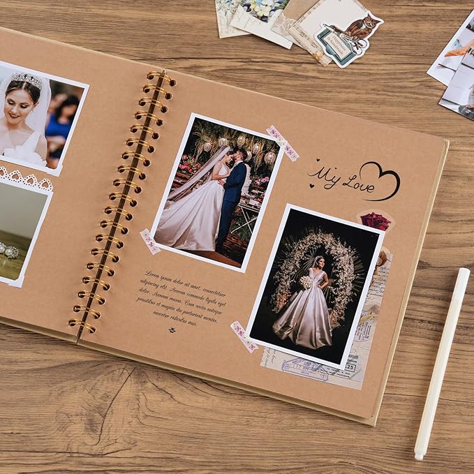 potricher 10 x 10 Inch DIY Scrapbook Album 40 Pages Hardcover Kraft Paper Scrap Book Photo Albums Memory Book for Wedding and Anniversary Family (Yellow, 10 Inch)