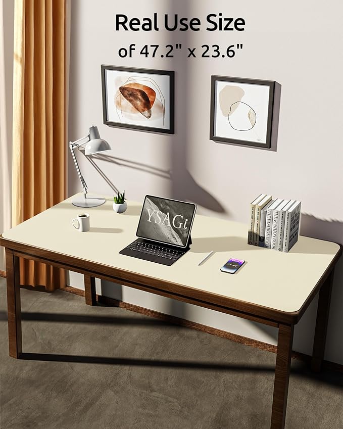 YSAGi Leather Desk Protector, Office Mat, Large Mouse Mat, Non-Slip PU Leather Blotter, Laptop Desk Pad, Waterproof Writing Pad for Office and Home (Cream, 47.2" x 23.6")
