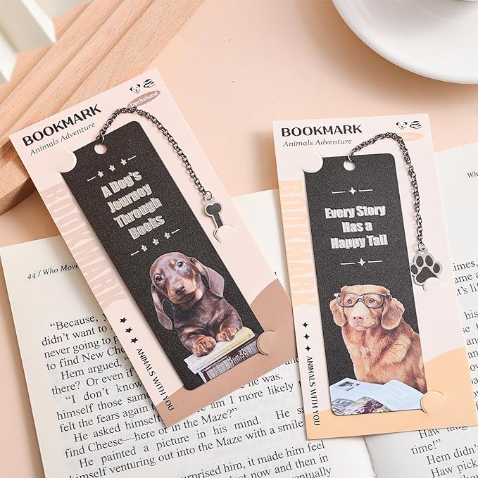2 Pieces Cute Dog Metal Bookmarks with Graduated Scale, Pet Theme Golden Retriever Black Dachshund Large Size Book Mark, Bookmark for Book Lovers Reading Women Writers Readers Children Teens Men