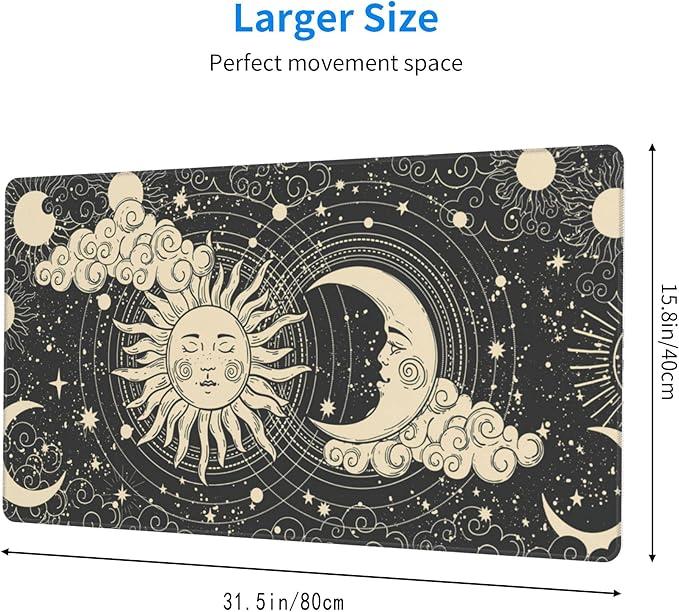 Desk Mat,Celestial Sun and Moon Extended Gaming Mouse Pad for Office Work & Game,Computer Keyboard Mouse Mat Desk Non-Slip Rubber Base Large Mousepad with Stitched Edges, 31.5x15.7inch