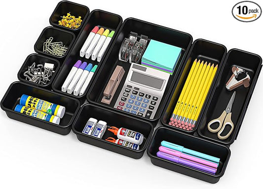 Simple Houseware Interlocking Desk Drawer Bins Organizer, 10 Packs, Black