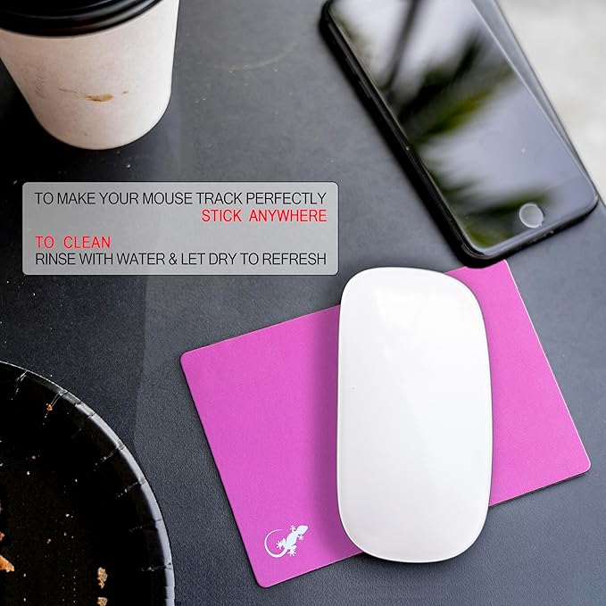 Mouse Pad Adhesive Bottom - Sticks to Any Surface - Portable - Webcam Covers and Screen Cleaner Included (Pink)