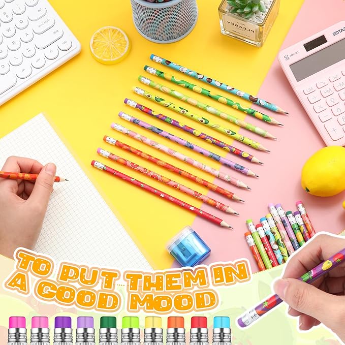 Kosiz 200 Pcs Thanksgiving Assortment Colorful Fun Pencils Fall Pre Sharpened Wooden Pencil Christmas 10 Fruit Styles Pen Novelty Kids School Supplies Student Reward Stationery Party Favors