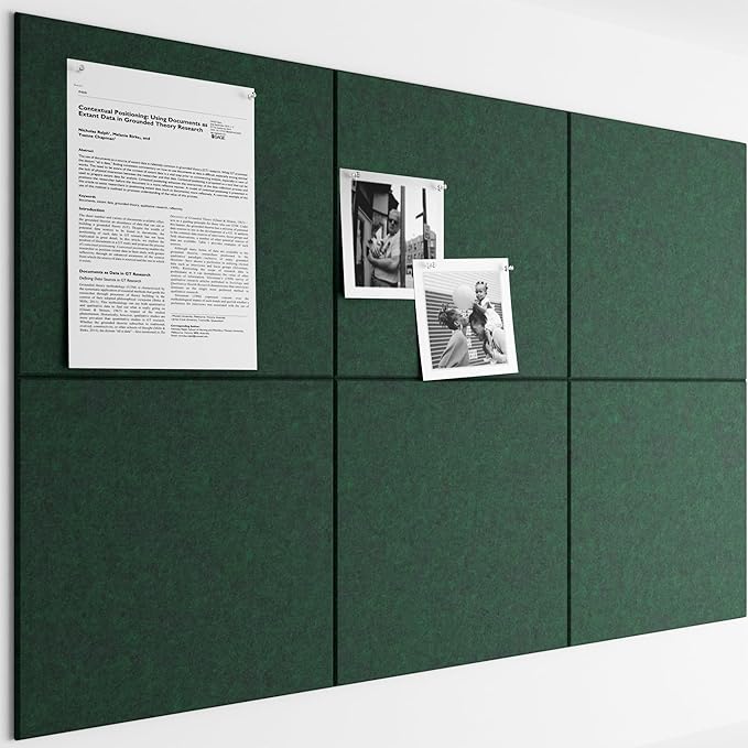 Bumusty Large Cork Board 36"x24" Alternative - 6 Pack Felt Wall Tiles with 40 Safe Removable Adhesive Tabs, 30 Pushpins, Cork Boards for Walls Pin Board Bulletin Board Office Decor (Aurora Green)