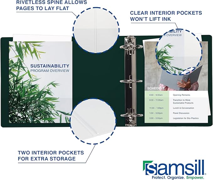 Samsill Durable 2 Inch Binder, Made in The USA, D Ring Binder, Customizable Clear View Cover, Forest Green, Holds 475 Pages